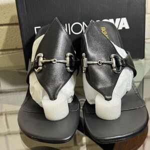 Fashion Nova Black Leatherette Horsebit Backless Mules